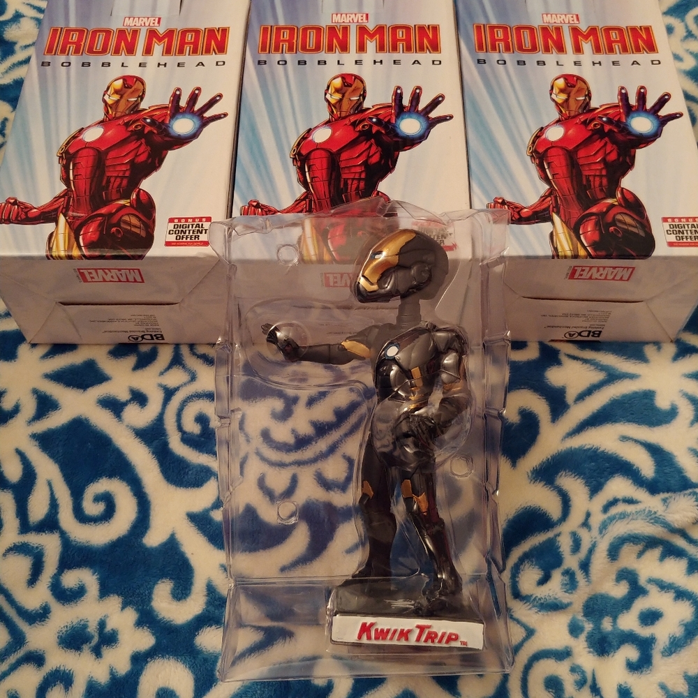 Iron Man Bobble Head Hero's Day Brewer's Game. He is black and gold.